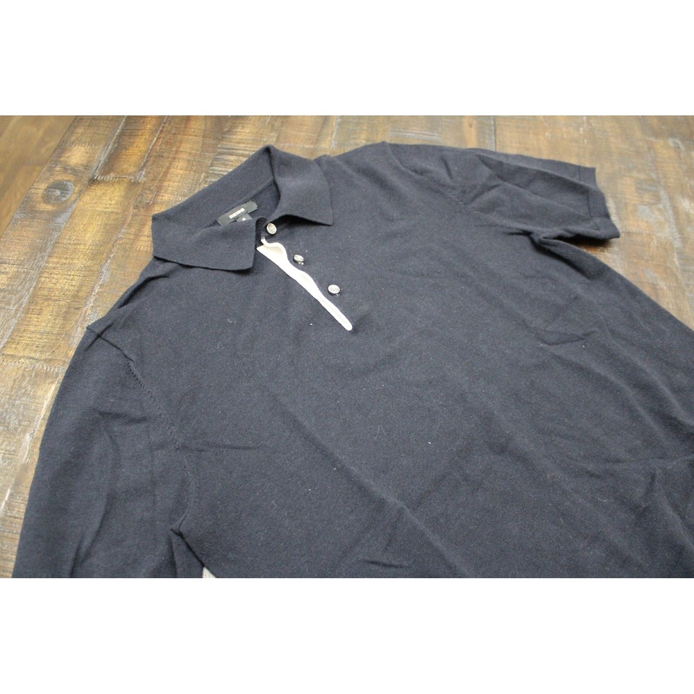 Reiss Polo Shirt Mens Medium Navy Blue Solid Knit Contrast Placket Stretch